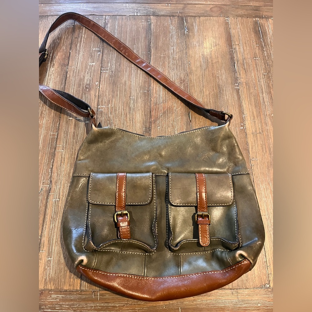 Patricia Nash Leuven Green Italian Leather Heritage Crossbody Bag
